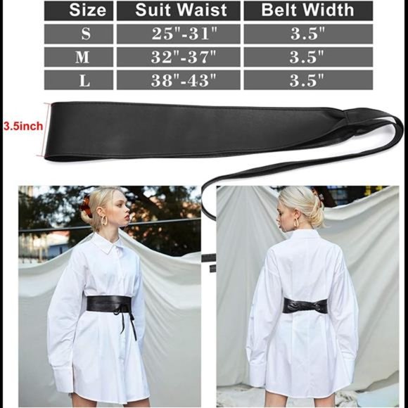 WERFORU Women Obi Belt PU Leather Self Tie Wrap Wide Waistband Boho Belt